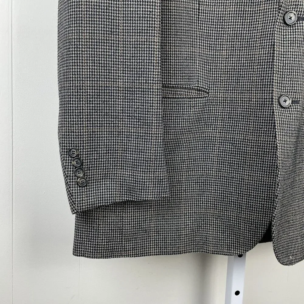 Jos. A. Bank Navy Cream Houndstooth‎ Blazer Jacket Sport Coat Silk Wool Mens 44R